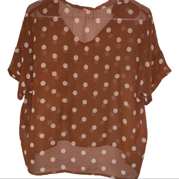 Lush auburn polka dot semi sheer pocket top Small - Picture 2 of 5